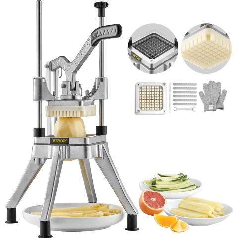 VEVOR Aardappelsnijder Frietsnijder 3/8 inch, Frietsnijder Groentesnijder Commerciële Chopper Fruitsnijder met 2 Vervangende Messen, RVS Chopper Salade, Fruit