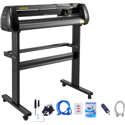 VEVOR Vinyl snijmachine, Vinyl plottermachine 870 cm Papierinvoer Vinyl plotter met vloerstandaard, Snijplottermachine Verstelbare snelheid SignMaster software voor het maken van borden