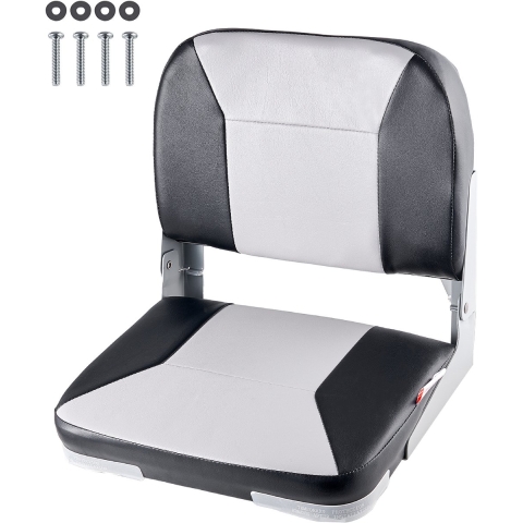 VEVOR 1-delige bootstoel met lage rugleuning, opvouwbare visbootstoel met dikke sponskussen en waterdicht PVC-leer, scharnieren van aluminiumlegering, zwart en grijs
