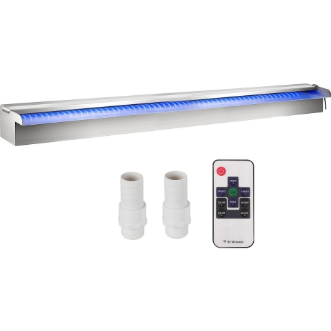 VEVOR Zwembad Waterval Overloopgoot 120 x 11,5 x 8 cm RVS Zwembad Waterval Fontein met Kleurrijke LED-strip Slangaansluiting Afstandsbediening, Corrosiebestendig voor Vijver Tuin Zwembad