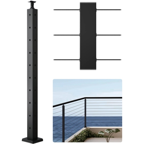 VEVOR kabelleuningpaal, 914 x 50,8 x 50,8 mm, kabelleuningpaal voor trapleuning met voorgeboorde gaten L, roestvrij staal SUS304, voor leuning, balustrades, zwart, 1JZLGZXHS914ZPBNY001V0