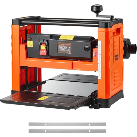 VEVOR Diktebank, Twee messen, 330 mm brede werktafel, Schaafmachine, 1800 W, Schaafmachine, 23.500 tpm, Dubbele rollen, Rollover-beveiliging, Eén snelheid Houtbewerking, Voor hard en zacht hout