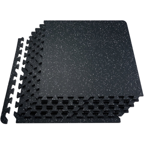 VEVOR vloermatten, 6-pack, rubberen oppervlak en EVA-schuim, 315 x 315 mm, oefenmatten met een oppervlakte van 24 vierkante voet, in elkaar grijpende gymnastiekmatten voor sportschool en garage, zwart-wit