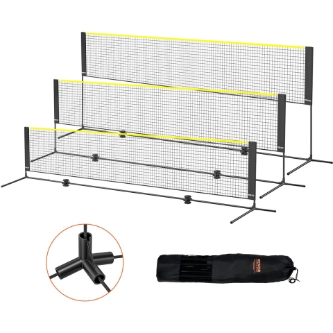 VEVOR Badmintonnet, in hoogte verstelbaar volleybalnet, 420 x 155 x 103 cm Opvouwbaar pickleballnet, draagbare tennisnetset met palen, standaard en draagtas, in de tuin, binnen en buiten