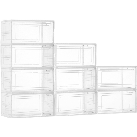 VEVOR Schoenenopbergdozen Stapelbare schoenendozen (9 stuks) Geschikt voor schoenen tot maat 13, schoenenorganizer met magnetische deur voor het opbergen van hoge hakken, laarzen en hoeden, Transparant + Wit