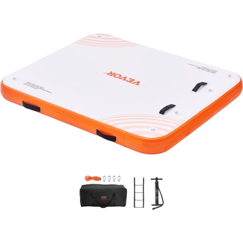 VEVOR Opblaasbaar drijvend dok, 1,82 x 1,52 m dokplatform, antislip waterdrijvend dokmat met draagbare draagtas en afneembare ladder, drijvend platform-eilandvlot voor zwembad, strand, zee