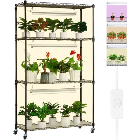 VEVOR plantenstandaard met kweeklamp, 4-laags 90W kweeklamprek voor binnen, lampen met volledig spectrum, verstelbare plantenplank, kweekrek voor tuinplanten, 90 x 35 x 150 cm