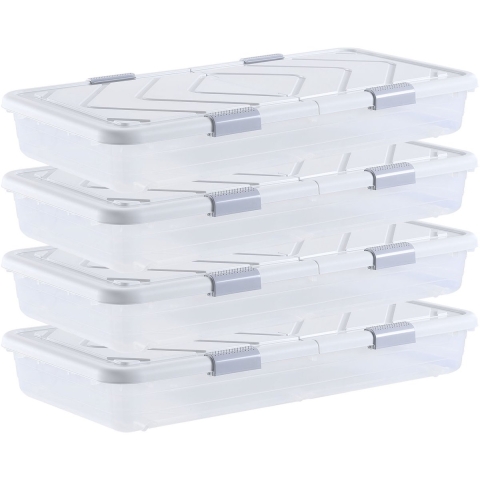 VEVOR Onderbed Opbergbox 4 Stuks Oprolbaar (805 x 396 x 175 mm) Onderbedcontainer met deksel en grijze sluiting, Opbergbox Organizer voor Kleding, Schoenen, Dekens, Slaapkamer