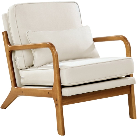 VEVOR Accent Chair Fauteuil Modern met massief houten frame en antislippoten, gestoffeerde vrijetijdsstoel met linnen stof en 145 mm dik kussen, voor woonkamer, slaapkamer, kantoor
