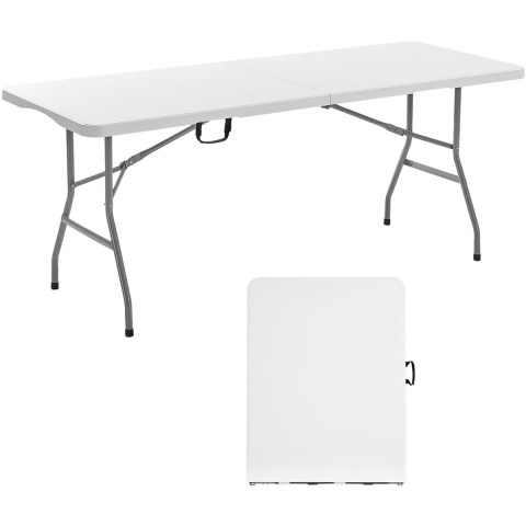 VEVOR Opvouwbare tafel Buffettafel Draagbare Multifunctionele tafel 180 cm, Rechthoekige kunststof tafel (voor 4-6 personen) met geïntegreerde handgreep, Tuintafel Campingtafel voor Feesten Picknicks Kamperen, Wit