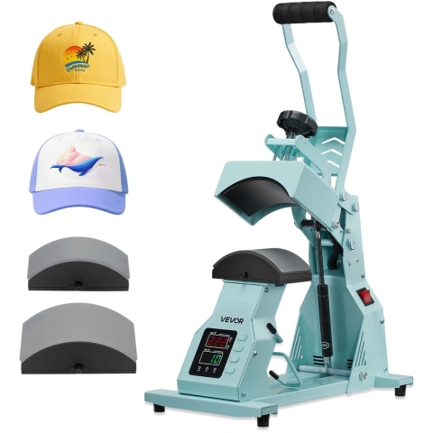 VEVOR Hoedenpers met 2 verwisselbare platen (16 x 6,5 cm / 16 x 8 cm), Hoedenpers met nauwkeurige temperatuur- en tijdcontrole, Hoedenpers, hittepers voor petten, hoofdbanden en gezichtsmaskers