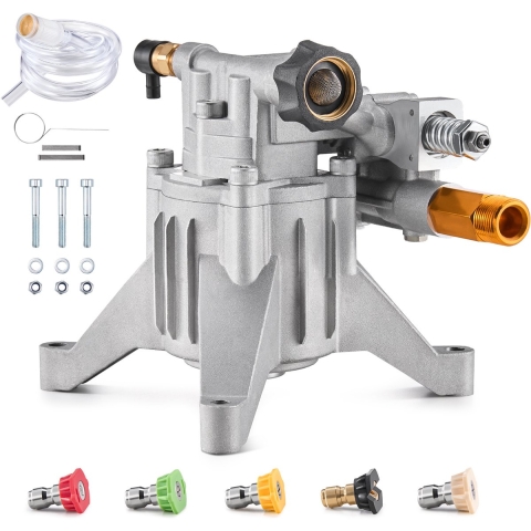 VEVOR hogedrukreinigerpomp, 7/8-inch verticale as, 3300 PSI, 3,0 GPM, vervangende hogedrukreinigerpompset met 5 sproeiers, hardware en sifonbuis, tot 150 uur, vervangende hogedrukreinigerpomp