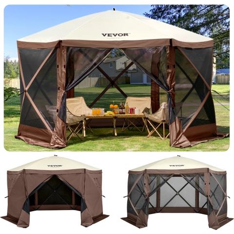 VEVOR 3,05 x 3,05 m Pop-up Gazebo, 6-zijdige pop-up kampeertent met gaasramen, draagbare draagtas, grondpennen, grote tuingazebo voor kamperen in de buitenlucht, gazon en achtertuin