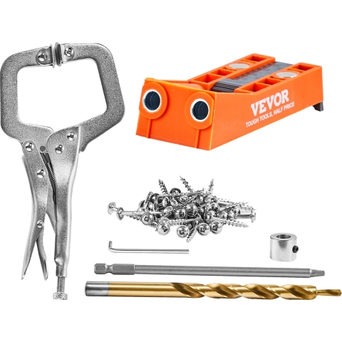 VEVOR 50-delige pocketgatboorset met vierkante aandrijfbit en C-klemmen, deuvelgeleider en boorgeleider voor het boren van pocketgaten en schuine gaten, boorhulp voor houtbewerking
