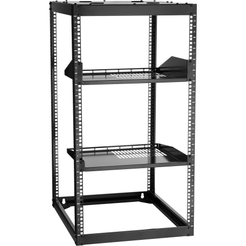 VEVOR 20U Open Frame Netwerk Rack, 585 mm diep, aan de muur gemonteerd of op de vloer staand serverrack, 4-paals constructie, met geventileerde planken en bevestigingsmateriaal, voor netwerk-IT-apparatuur en AV-apparatuur