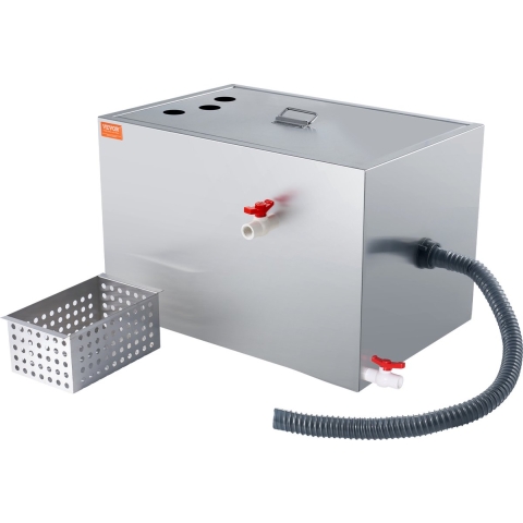 VEVOR Commerciële Vetafscheider, 40 lbs Vetafscheider, Boveninlaatafscheider, 9,96 GPM/min RVS Onder Spoelbak Vetafscheider, 10 GPM Afvalwater Olie Waterafscheider, voor Restaurants etc.