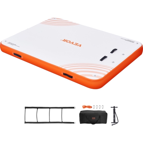 VEVOR Opblaasbaar drijvend dok, 3,04 x 2,43 m, dokplatform, antislip waterdrijvend dokmat met draagbare draagtas en afneembare ladder, drijvend platform-eilandvlot voor zwembad, strand