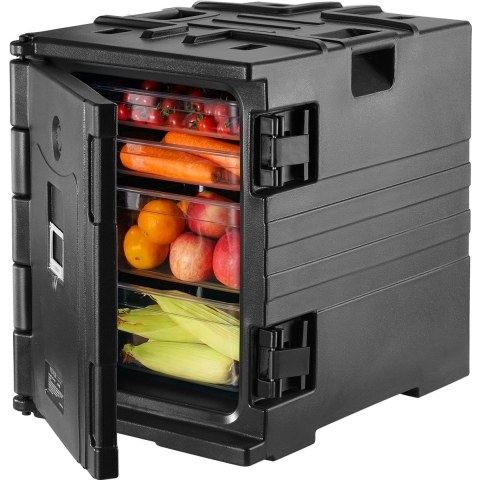 VEVOR Geïsoleerde voedselcontainerdrager, 82 Qt warme doos voor catering, LLDPE voedselcontainerdrager met dubbele gespen, voorlader voor voedsel met handgrepen, stapelbare eindlader voor restaurant, kantine, enz. Bla