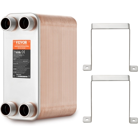 VEVOR warmtewisselaar, 127 x 305 mm, 80 platen, gesoldeerde platenwarmtewisselaar, koper/316L roestvrij staal water-water warmtewisselaar voor vloerverwarming, warmwaterbereiding, sneeuwsmelten, bierkoeling