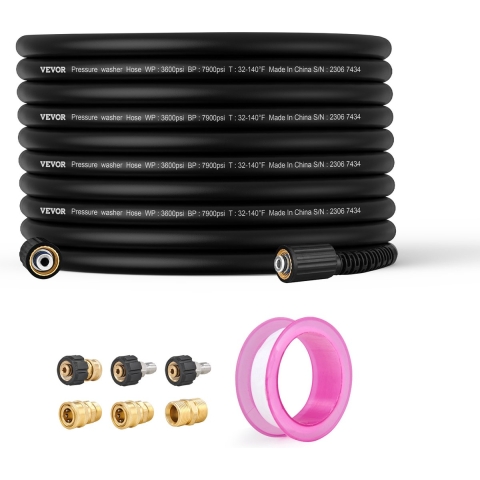 VEVOR buisreinigingsslangset M22-14mm aansluiting buisreinigingsset max. 289,58 bar rioolreiniger 19,1mm buigradius hogedrukreiniger toebehoren afvoer professionele buisreiniger PVC polyester