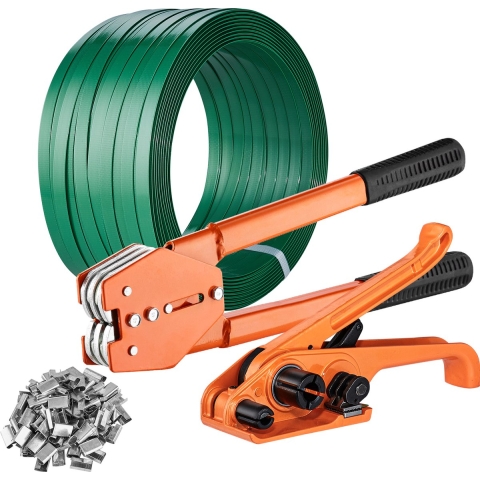 VEVOR Banding Strapping Set met Banding Spanner, Banding Sealer Tool, 300 m Lange PET Band, 300 Metalen Zegels, Pallet Verpakkingstape Strapping Set Banding Verpakkingstape voor Verpakking