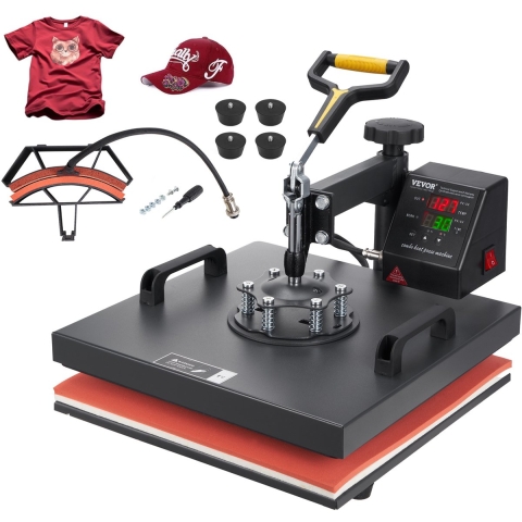 VEVOR Warmtepersmachine 2 in 1 Sublimatie Machine 1500W Warmteoverdrachtsprinter met LCD Digitaal Display en Instelbare Druk Geschikt voor T-shirts Petten Keramische Platen en Vele Andere Materialen