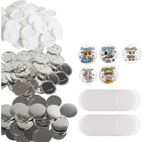 VEVOR accessoires voor knopenmakers 75 mm, reserveonderdelen 200 stuks, metaal + kunststof / 100 + 100 stuks badges