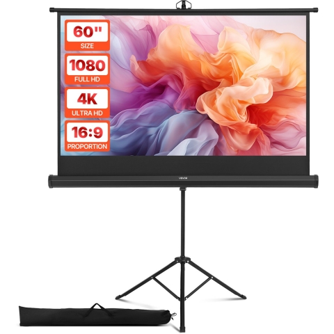 VEVOR Projectiescherm Statiefscherm (60 inch) met 160° Groothoek, Projectiescherm voor Binnen & Buiten Projector 16:9 4K HD, Draagbaar Filmscherm met Draagtas voor Home Theater Presentatie