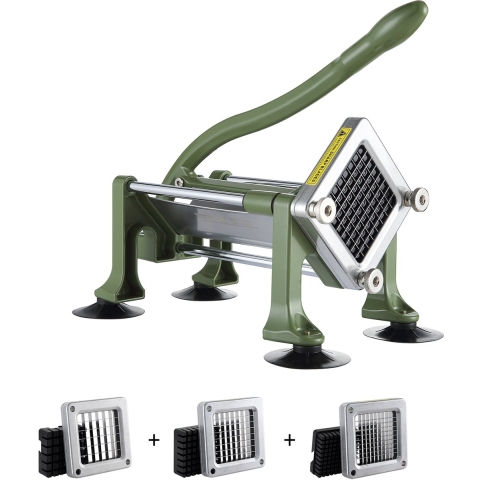 VEVOR Frietsnijder, Aardappelsnijder met roestvrijstalen messen van 1/2 inch, 3/8 inch en 1/4 inch, Handmatige aardappelsnijder met zuignappen, Ideaal voor aardappelen, frieten en groenten