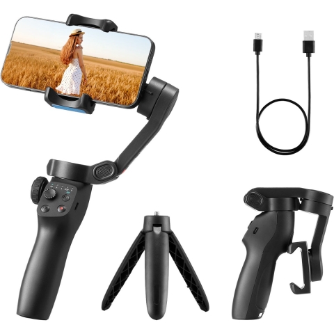 VEVOR Smartphone Gimbal Stabilisator, 3-assige stabilisatie met gezicht/object tracking, statief, draagbare en opvouwbare handheld stabilisator voor video-opnames, DC 3,5-4,2V