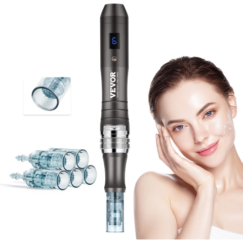 VEVOR Professionele Microneedling Pen, Elektrische Derma Pen met 5 x 16-pins wegwerpcartridges, Dermapen Beauty-apparaat met 6 snelheden, LCD-scherm en verstelbare naaldlengte van 0-2,5 mm