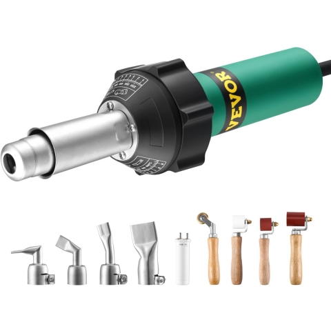 VEVOR Heteluchtlasapparaat voor kunststof, 1600W heteluchtpistool, 50-600°C PVC TPO vinyl lasbrander, heteluchtlasapparaatset met 9 accessoires - 4 mondstukken en 4 naadrollen voor PP/PE/PVC platen