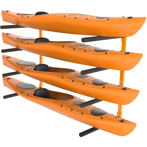 VEVOR Kayak Wandgemonteerde Kajakhanger 1168 x 850 x 45 mm, Kajakrek voor 4 kajaks 797,5 ± 10 mm Lengte steunarm, Draagvermogen 181,6 kg Kajakopslagrek Zware kajakopslaghaken