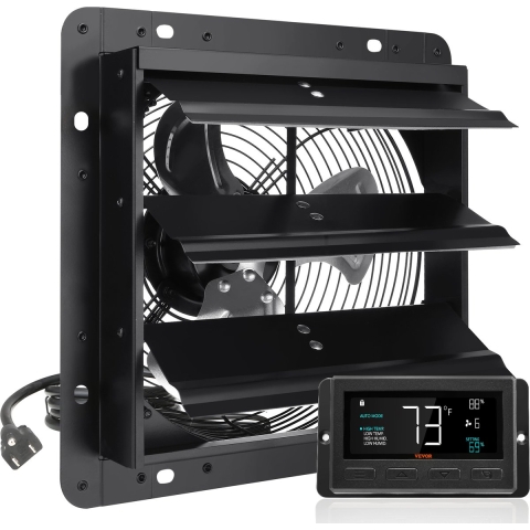 VEVOR 254 mm afzuigventilator, temperatuur-vochtigheidsregeling, EC-motor, 843 CFM, wandventilator met snelheidsregeling, ventilatie en koeling voor kassen, garages, schuren