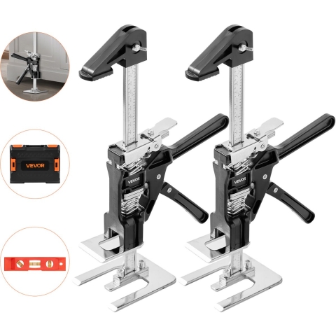 VEVOR arbeidsbesparende trolleykrik, 2 stuks, 120 kg hefvermogen, hefhoogte tot 165 mm, handheftool met magnetische waterpas, 2 verstelstanden, voor deuren, ramen, meubels, houtbewerking, zwart