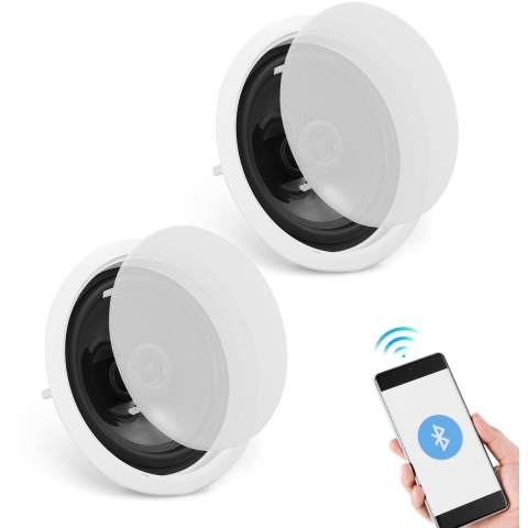 VEVOR 2-pack Bluetooth plafondluidsprekers ca. 17 cm, 150 W, wandluidsprekersysteem met 8 Ω impedantie en 89 dB gevoeligheid, voor thuiskeuken, woonkamer, slaapkamer of overdekte veranda