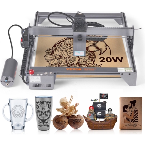 VEVOR Lasergraveermachine 20W Graveerapparaat 40x40cm Graveergebied Lasergraveerder 455±5nm Blauwlichtlaser 10.000 mm/min Compatibel met LightBurn & LaserGRBL voor Hout, Kunststof, Acryl, Leer, Roestvrij staal