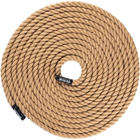 VEVOR Klimtouw Fitness Training Touwhal, 15,24 m Lengte, 25,4 mm Diameter, Trainingstouw, Multifunctioneel Jute Touw, 227 kg, Klimoefeningen, Krachttraining voor Bergbeklimmen, Kamperen