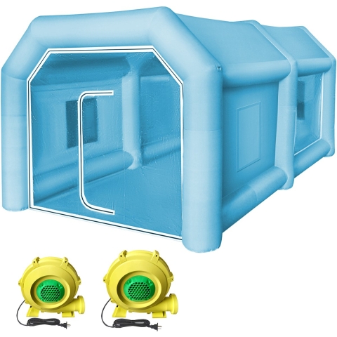 VEVOR Opblaasbare Spuitcabine Tent Op Maat Gemaakte, Opblaasbare Spuitcabine Tent 750W + 350W Autospuitcabine Werkstation 210D Oxford Stof met 2 Blowers 4 x 2,5 x 2,2m Blauwe Auto Parkeergarage