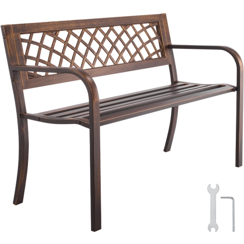 VEVOR Tuinbank Tuinmeubelen Banken 116 cm 250 kg Draagvermogen, Terrasbank met metalen frame van koolstofstaal, Balkonbank met PVC-gaaspatroon en armleuningen, Terrasbank voor tuin, park, zwart