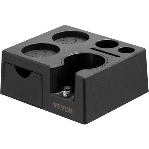 VEVOR Espresso-tampstation van ABS, 7-in-1 multifunctioneel tampstation met verwijderbare gleuf, Espresso-klopbox met antislipbodem, geschikt voor handgrepen van 51-58 mm, zwart