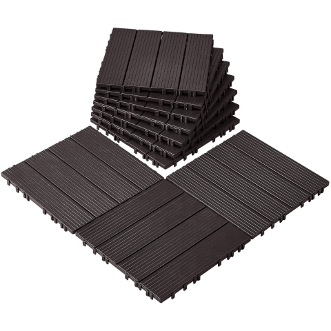 VEVOR Terrastegels, Set van 10, Balkontegels 295x295 mm, Kliktegels, Kunststof Vloerbedekking voor Buiten, Terrasvloer voor Veranda, Zwembad, Balkon, Achtertuin, Donkerbruin