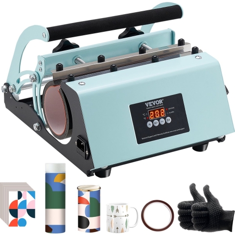VEVOR Tumbler Heat Press, 11-30 oz Mokpers, Snelle en gelijkmatige verwarming, Tumbler Press met sublimatiepapier, tape en handschoenen, temperatuur- en tijdsinstelling, voor sublimatiemokken, kopjes, mokken, groen
