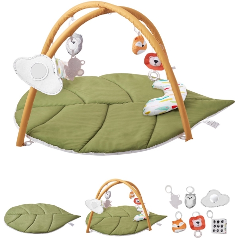 VEVOR Speelmat, Activiteitendeken met 6 Sensorische Speeltjes, Bladvormig Buikligmatras voor Pasgeborenen van 0-18 Maanden, Cadeau voor Motorische Vaardigheden en Vroege Cognitieve Ontwikkeling