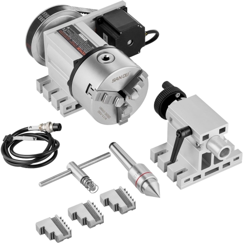 VEVOR draaibankklauw K11-100mm klauwplaat Drieklauwplaat Vierde as van de CNC-rotatieas, een reductieverhouding van 6:1 en een Nema23 tweefasen stappenmotor Drieklauwplaat voor CNC-frezen