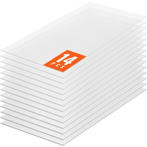 VEVOR 14-delige set polycarbonaat kasplaten, 1210 x 605 x 8 mm meerwandige platen, waterdichte, uv-bestendige, gegolfde dubbelwandige platen, slagvaste, transparante dakpanelen voor kas/tuin