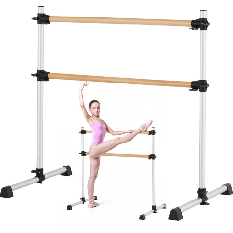 VEVOR Ballet Barre Dans Barre Vrijstaande Dubbele Barre, Hoogte Verstelbaar (170-1165 mm) Houten Stretch Barre voor Ballet Oefeningen, Balans Training, Ontspanningsoefeningen, Gym