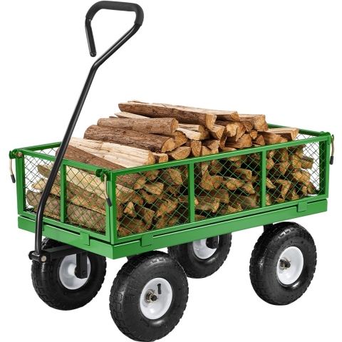 VEVOR Handkar 300 kg, transportkar, tuinkar, gereedschapskar, metalen handkar voor buitengebruik met banden, afneembare gaaszijpanelen en 180° draaibare handgreep