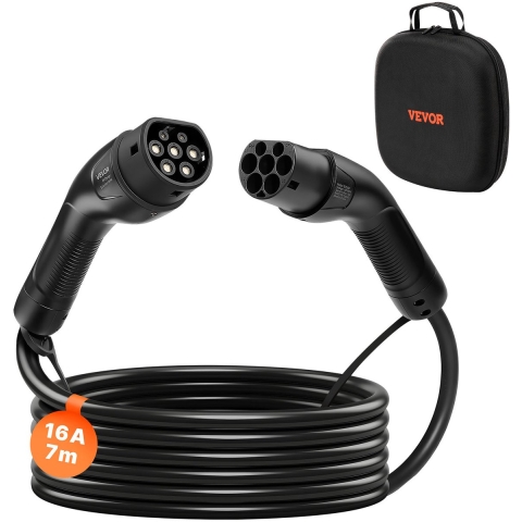VEVOR EV-oplaadkabel, 16 A, 7 m, max. 11 kW, verlengsnoer, compatibel met type 2 elektrische voertuigladers, 3-fase AC 480 V 50 Hz, IP65, autolaadkabel met draagtas
