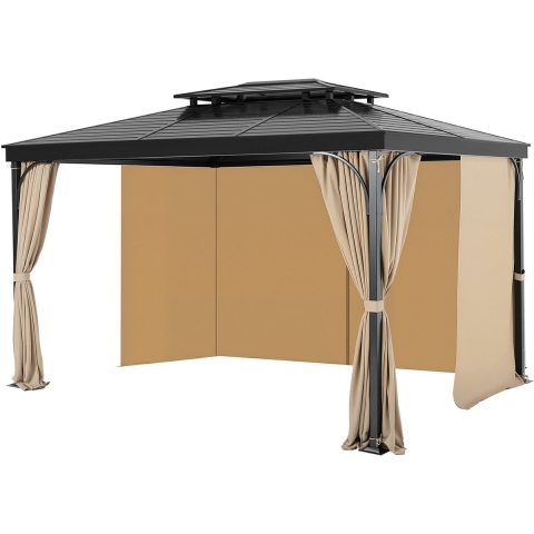 VEVOR Gazebo-gordijn, 2840x2840x2040 mm, 4-delige zijwandgazebo-privacygordijnen met ritsen, zonwerende gordijnen als vervanging voor terrasoverkapping, ALLEEN gordijnen, Khaki